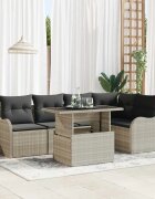 vidaXL Трапезен комплект 6 бр. Светлосиво Полиратан
