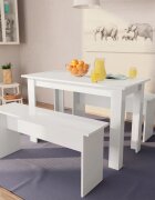 vidaXL Трапезна маса и пейки 3 части инженерно дърво бял