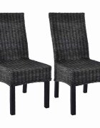 vidaXL Трапезни столове 2 бр черни кубу ратан и Махагонова дървесина