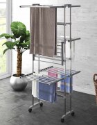 vidaXL Триетажен сушилник за дрехи с колелца сребрист 60x70x129 см