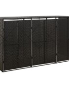 vidaXL Троен навес за кошове за боклук черен 207x80x117 см полиратан