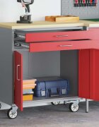 vidaXL Тролей Ролкова Работна Масичка Червен и сив 75 x 45 x 85 см