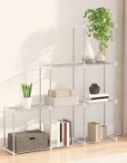vidaXL Тубуларен рафт със съхранение Бяло 129 x 27 x 132 см Алуминий