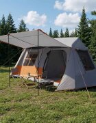 vidaXL Тунелна палатка Сив и оранжев 400 x 278 x 182 см