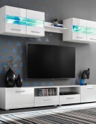 vidaXL ТВ секция от 5 части с LED осветление бял гланц