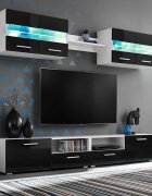 vidaXL ТВ секция от 5 части с LED осветление черен гланц