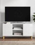 vidaXL ТВ шкаф 102 x 345 x 50 см Бял гланц Инженерна дървесина