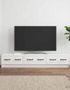 vidaXL ТВ шкаф 147 x 345 x 27 см Бял гланц Инженерна дървесина