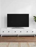 vidaXL ТВ шкаф 147 x 345 x 30 см Бял гланц Инженерна дървесина