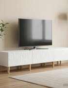 vidaXL ТВ шкаф 147 x 345 x 30 см Бял гланц Инженерна дървесина