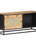 vidaXL ТВ шкаф 90x30x40 см грубо мангово дърво масив и тръстика