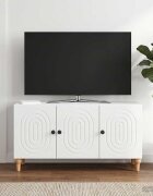 vidaXL ТВ шкаф 99 x 345 x 50 см Бял гланц Инженерна дървесина