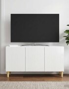 vidaXL ТВ шкаф 99 x 345 x 50 см Бял гланц Инженерна дървесина