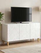 vidaXL ТВ шкаф 99 x 345 x 50 см Бял гланц Инженерна дървесина