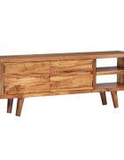 vidaXL ТВ шкаф акация масив с резбовани вратички 117x30x40 см