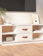 vidaXL ТВ шкаф бял 100x34x40 см бор масив