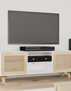 vidaXL ТВ шкаф бял 105x30x40 см бор масив и естествен ратан