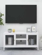 vidaXL ТВ шкаф бял 105x35x52 см стомана и стъкло