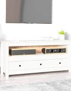 vidaXL ТВ шкаф бял 114x35x52 см бор масив