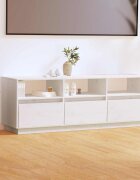 vidaXL ТВ шкаф бял 140x37x50 см бор масив