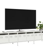 vidaXL ТВ шкаф бял 202x39x435 см студеновалцувана стомана