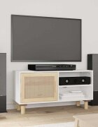 vidaXL ТВ шкаф бял 80x30x40 см бор масив и естествен ратан