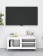 vidaXL ТВ шкаф бял 90x30x44 см стомана и стъкло