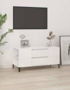 vidaXL ТВ шкаф бял гланц 102x445x50 см инженерно дърво