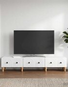 vidaXL ТВ шкаф Бял гланц 147 x 345 x 30 см Инженерна дървесина