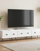 vidaXL ТВ шкаф Бял гланц 147 x 345 x 30 см Инженерна дървесина