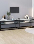 vidaXL ТВ шкаф бял мрамор 180x40x405 см закалено стъкло