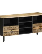 vidaXL ТВ шкаф черен 100x335x46 см грубо мангово дърво масив