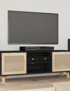 vidaXL ТВ шкаф черен 105x30x40 см бор масив и естествен ратан