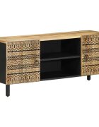 vidaXL ТВ шкаф черен 105x335x46 см грубо мангово дърво масив