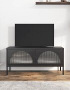 vidaXL ТВ шкаф черен 105x35x50 см стъкло и стомана
