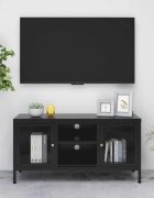 vidaXL ТВ шкаф черен 105x35x52 см стомана и стъкло