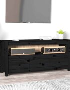 vidaXL ТВ шкаф черен 114x35x52 см бор масив