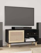 vidaXL ТВ шкаф черен 80x30x40 см бор масив и естествен ратан