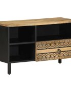vidaXL ТВ шкаф черен 80x335x46 см грубо мангово дърво масив