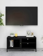 vidaXL ТВ шкаф черен 90x30x44 см стомана и стъкло