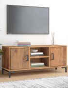 vidaXL ТВ шкаф кафяв 110x35x48 см борова дървесина масив