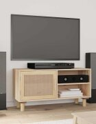 vidaXL ТВ шкаф кафяв 80x30x40 см бор масив и естествен ратан