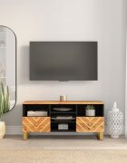 vidaXL ТВ шкаф кафяво и черно 100x335x46 см масивно мангово дърво