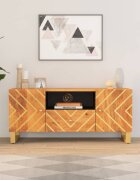 vidaXL ТВ шкаф кафяво и черно 105x335x46 см масивно мангово дърво