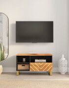 vidaXL ТВ шкаф кафяво и черно 80x335x46 см масивно мангово дърво