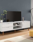 vidaXL ТВ шкаф MOLDE бял 158x40x49 см борово дърво масив