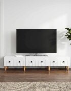 vidaXL ТВ шкаф с чекмедже Бяло 147 x 345 x 30 см Инженерна дървесина