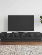 vidaXL ТВ шкаф с чекмедже Черно 147 x 345 x 27 см Инженерна дървесина