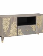 vidaXL ТВ шкаф с чекмедже Сив 105 x 33 x 46 см Солидно мангово дърво