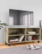 vidaXL ТВ шкаф с колелца дъб сонома 90x35x35 см инженерно дърво